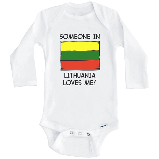 Someone In Lithuania Loves Me Lithuanian Flag Baby Onesie (Long Sleeves)