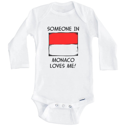 Someone In Monaco Loves Me Monacan Flag Baby Onesie (Long Sleeves)