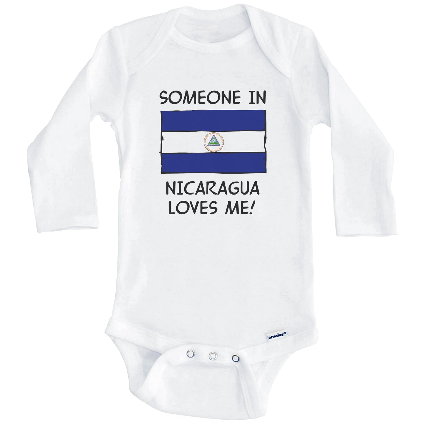 Someone In Nicaragua Loves Me Nicaraguan Flag Baby Onesie (Long Sleeves)