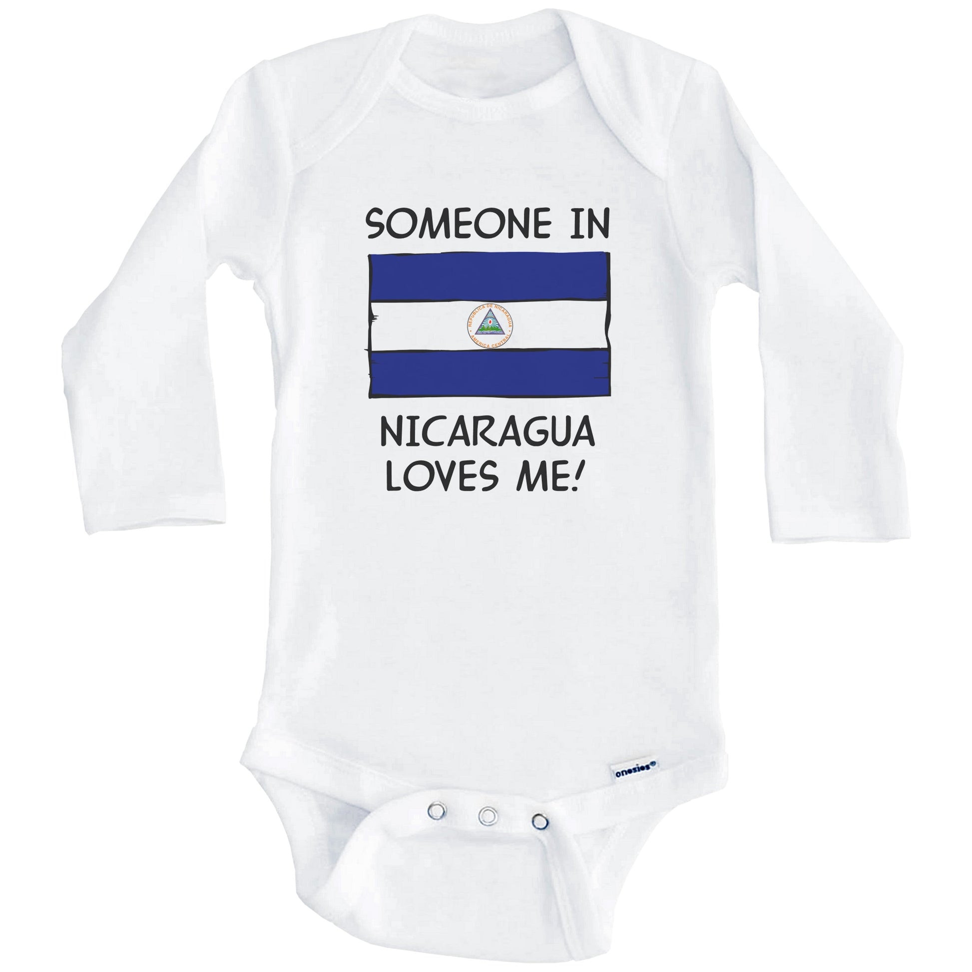 Someone In Nicaragua Loves Me Nicaraguan Flag Baby Onesie (Long Sleeves)