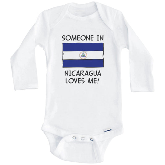 Someone In Nicaragua Loves Me Nicaraguan Flag Baby Onesie (Long Sleeves)