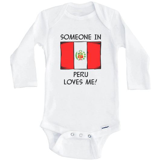 Someone In Peru Loves Me Peruvian Flag Baby Onesie (Long Sleeves)