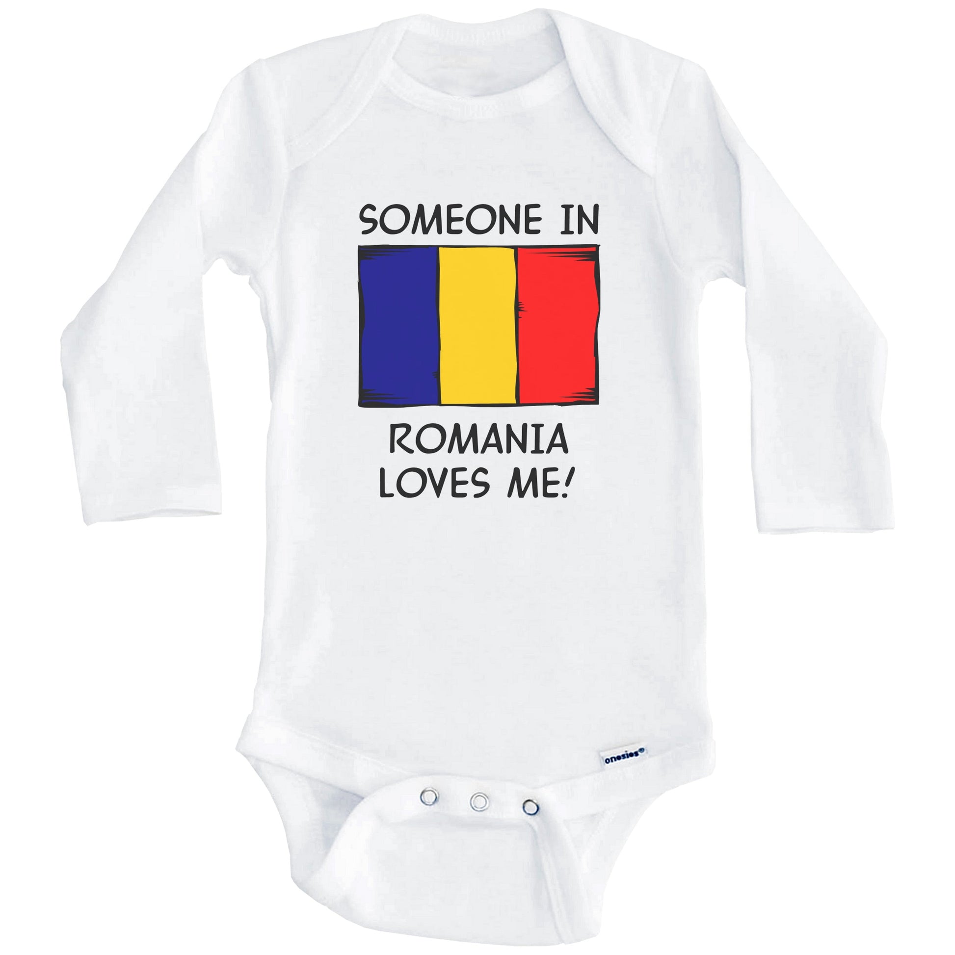 Someone In Romania Loves Me Romanian Flag Baby Onesie (Long Sleeves)