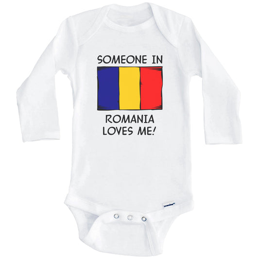 Someone In Romania Loves Me Romanian Flag Baby Onesie (Long Sleeves)