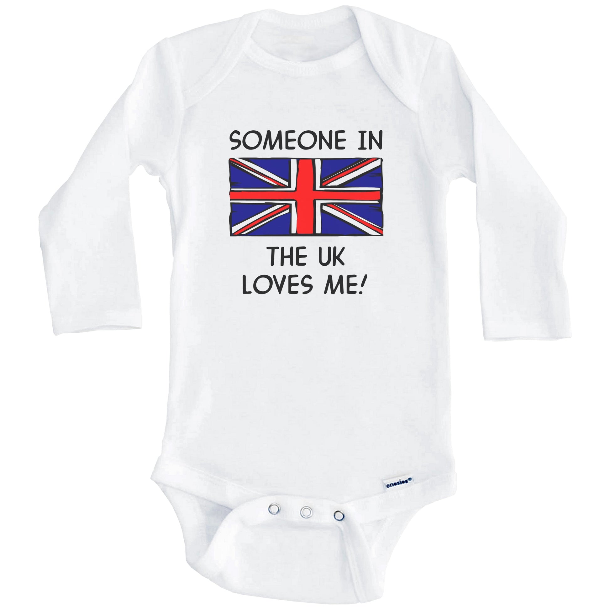 Someone In the UK Loves Me British Flag Baby Onesie (Long Sleeves)