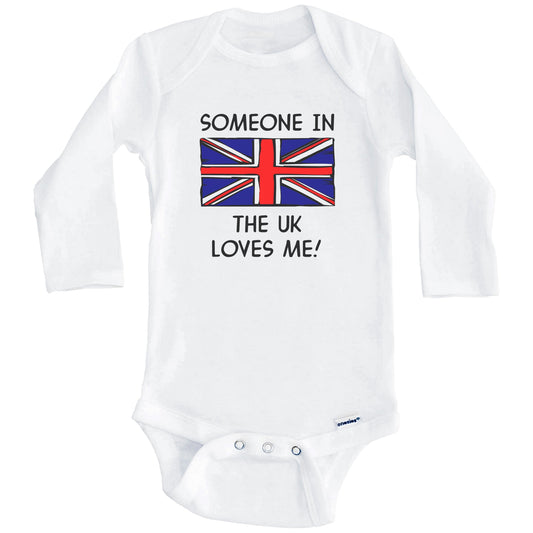 Someone In the UK Loves Me British Flag Baby Onesie (Long Sleeves)