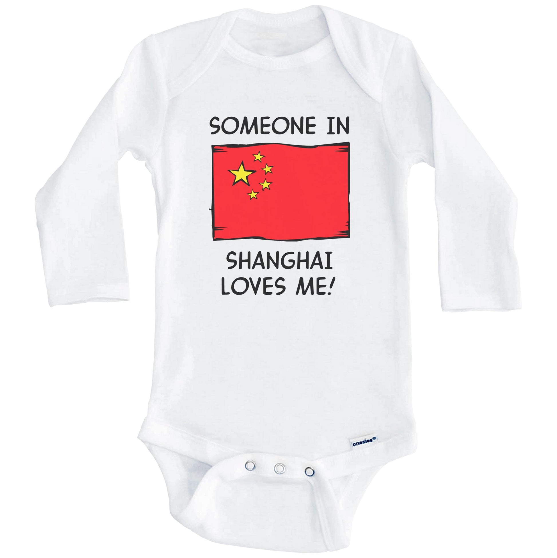 Someone In Shanghai Loves Me Chinese Flag Baby Onesie (Long Sleeves)