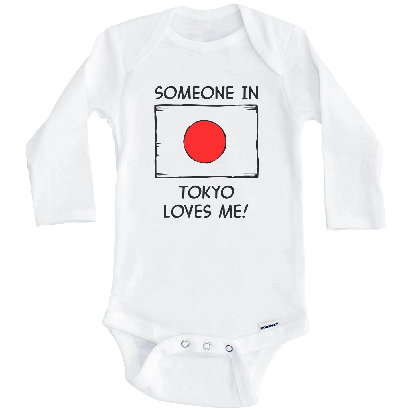 Someone In Tokyo Loves Me Japanese Flag Baby Onesie (Long Sleeves)