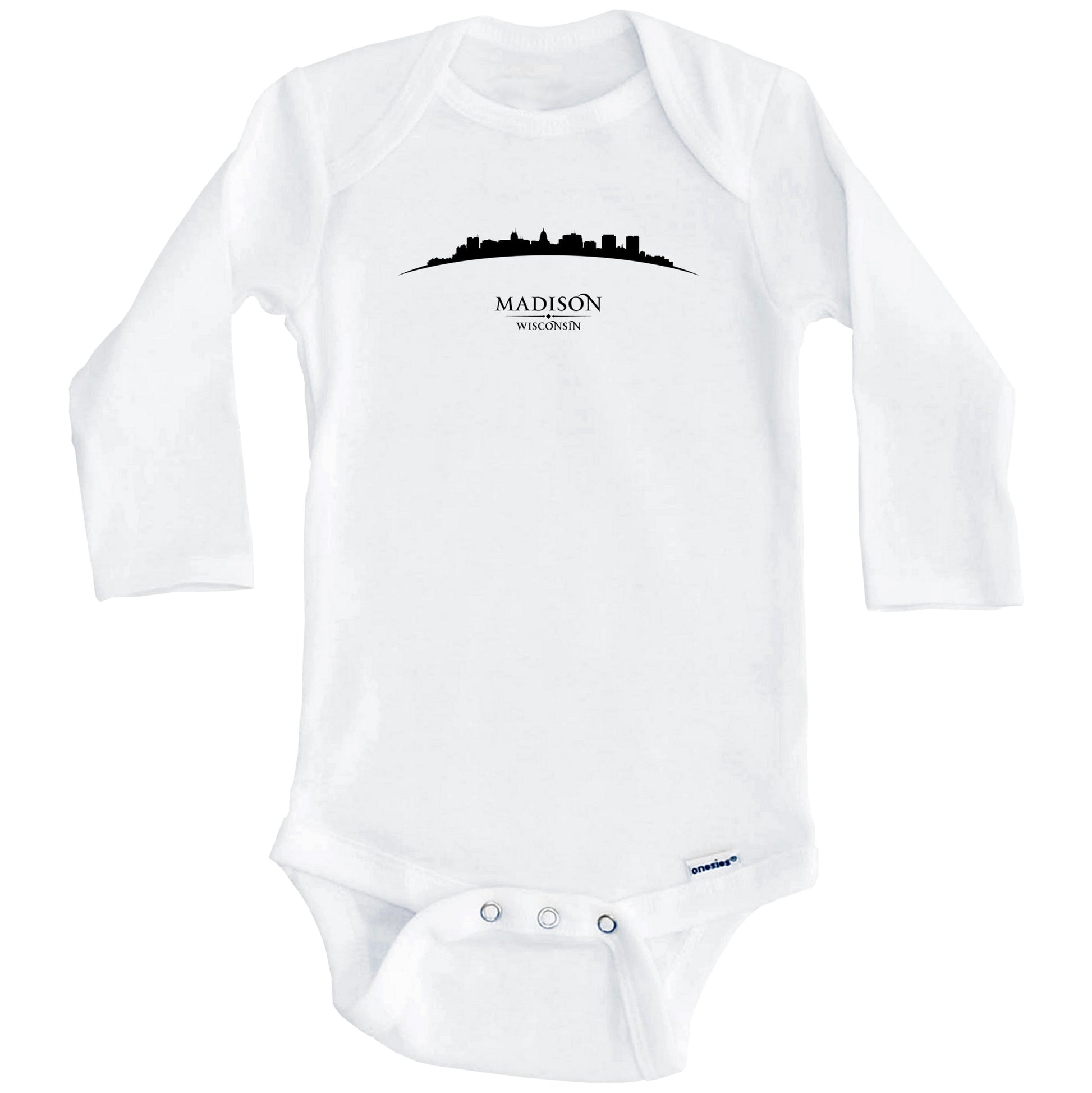 Madison Wisconsin Cityscape Downtown Skyline Baby Onesie (Long Sleeves)