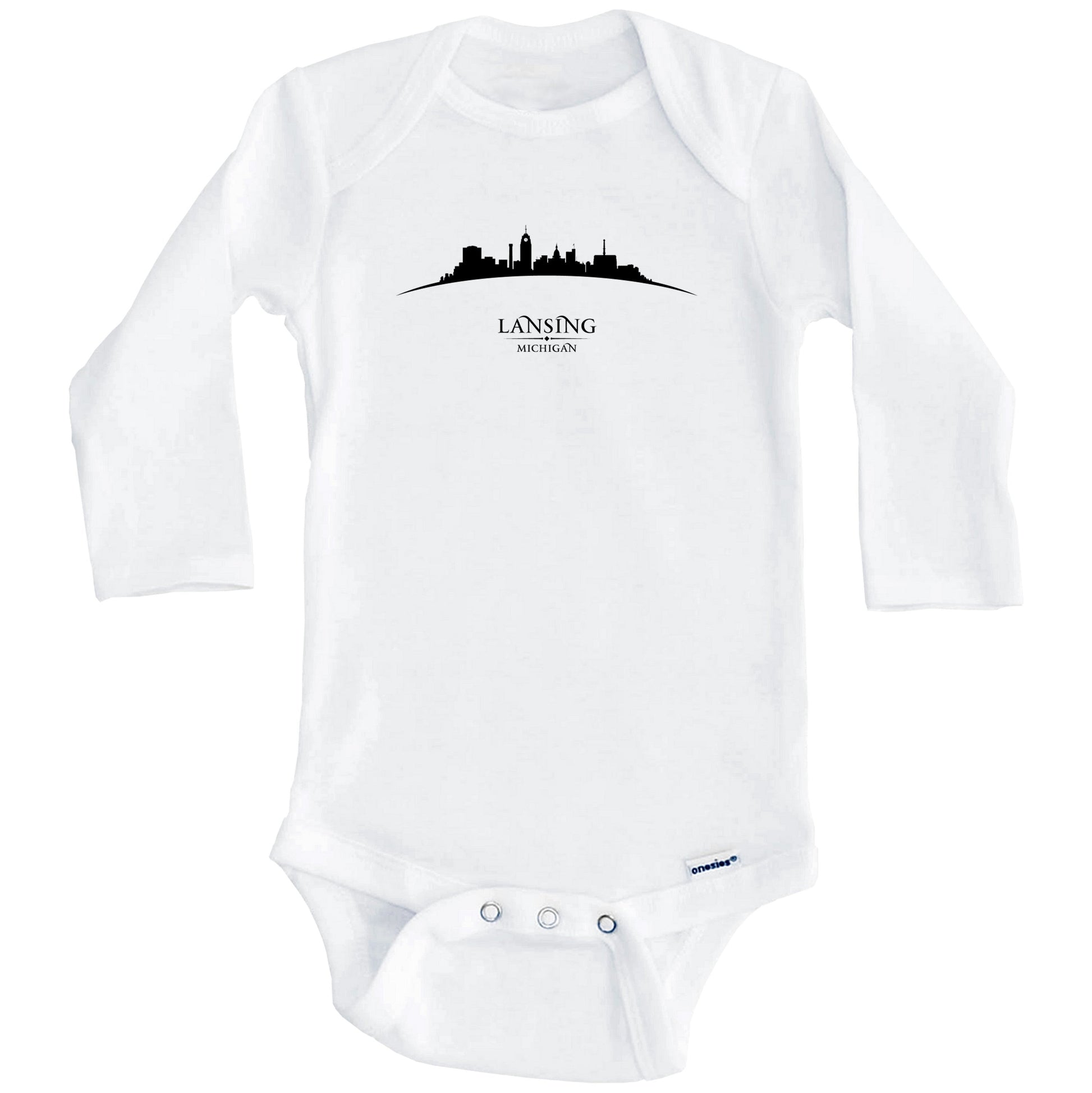 Lansing Michigan Cityscape Downtown Skyline Baby Onesie (Long Sleeves)