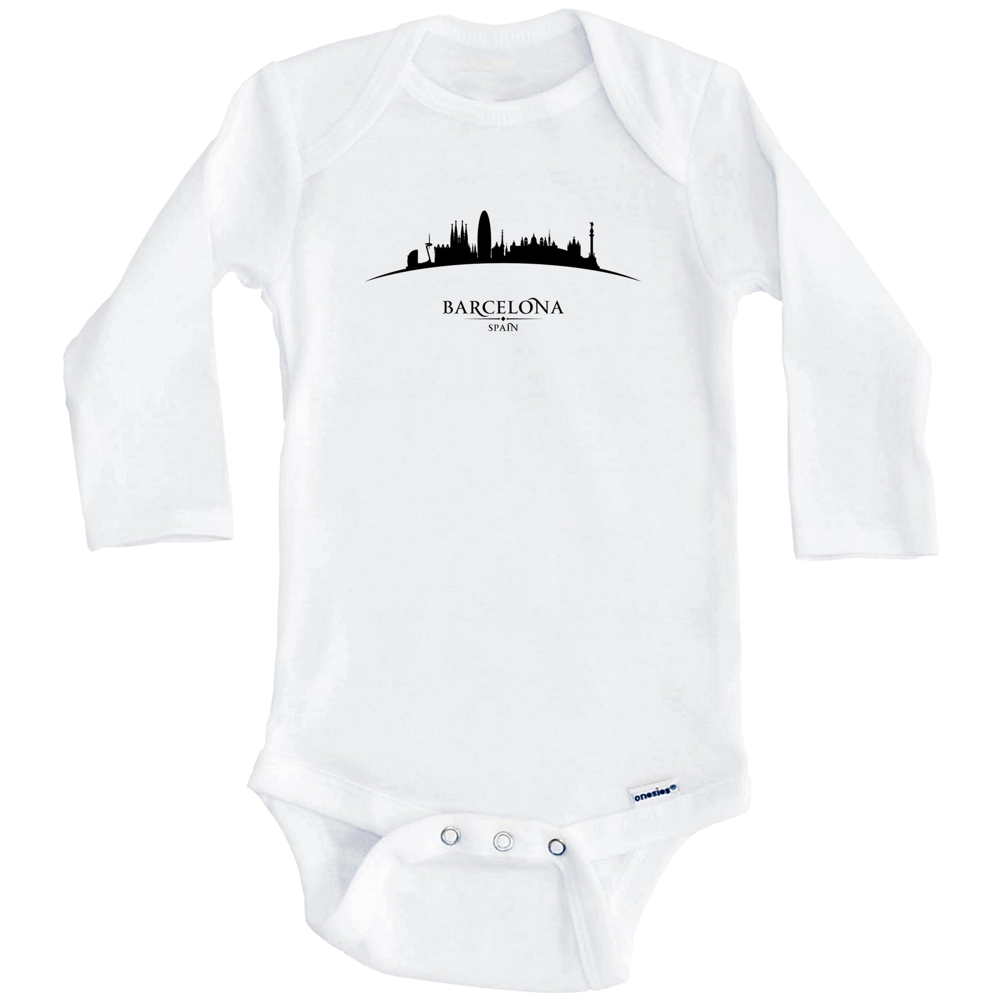 Barcelona Spain Cityscape Downtown Skyline Baby Onesie (Long Sleeves)