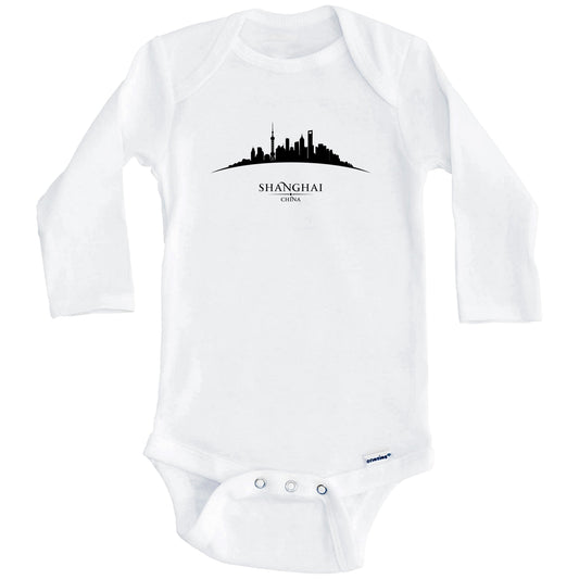 Shanghai China Cityscape Downtown Skyline Baby Onesie (Long Sleeves)