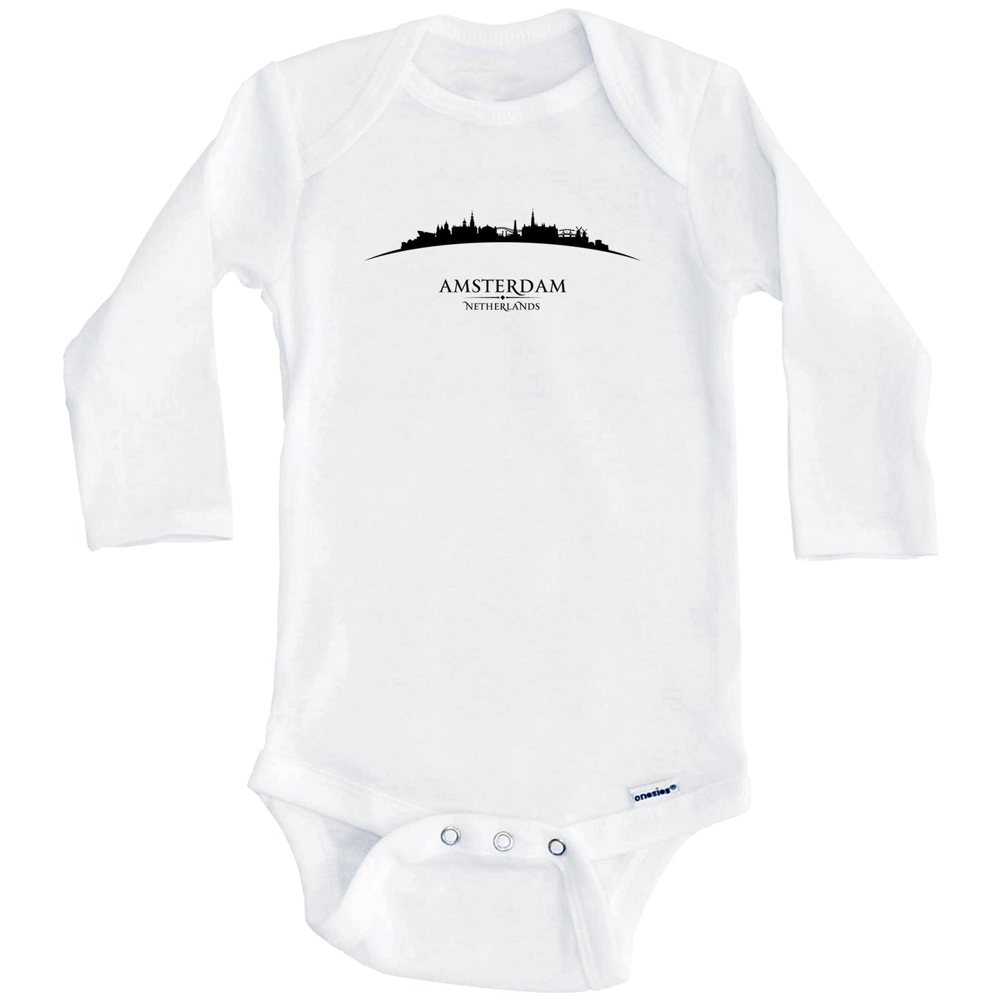 Amsterdam Netherlands Cityscape Downtown Skyline Baby Onesie (Long Sleeves)