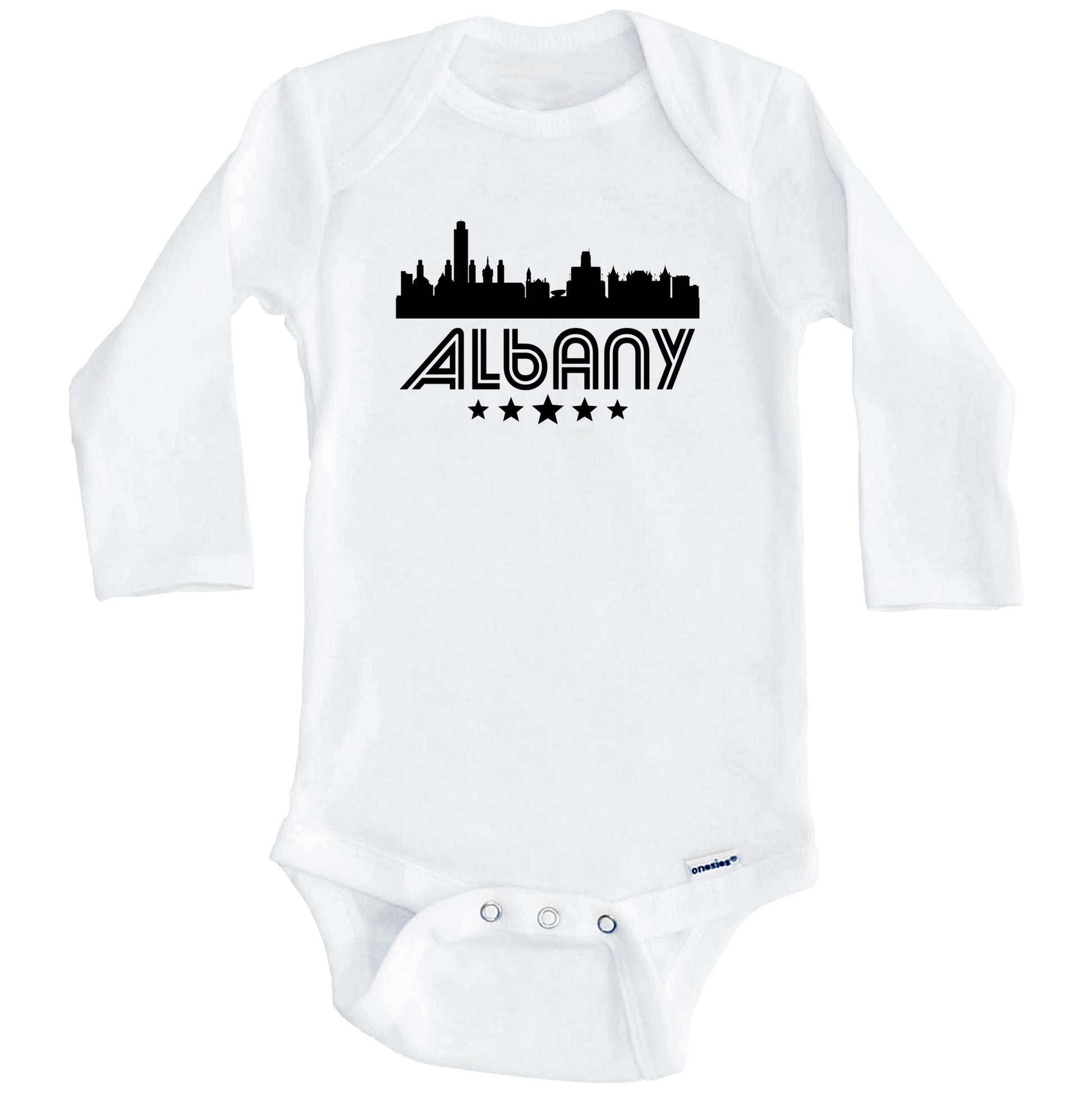 Albany New York Skyline Retro Style Baby Onesie (Long Sleeves)