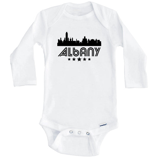 Albany New York Skyline Retro Style Baby Onesie (Long Sleeves)