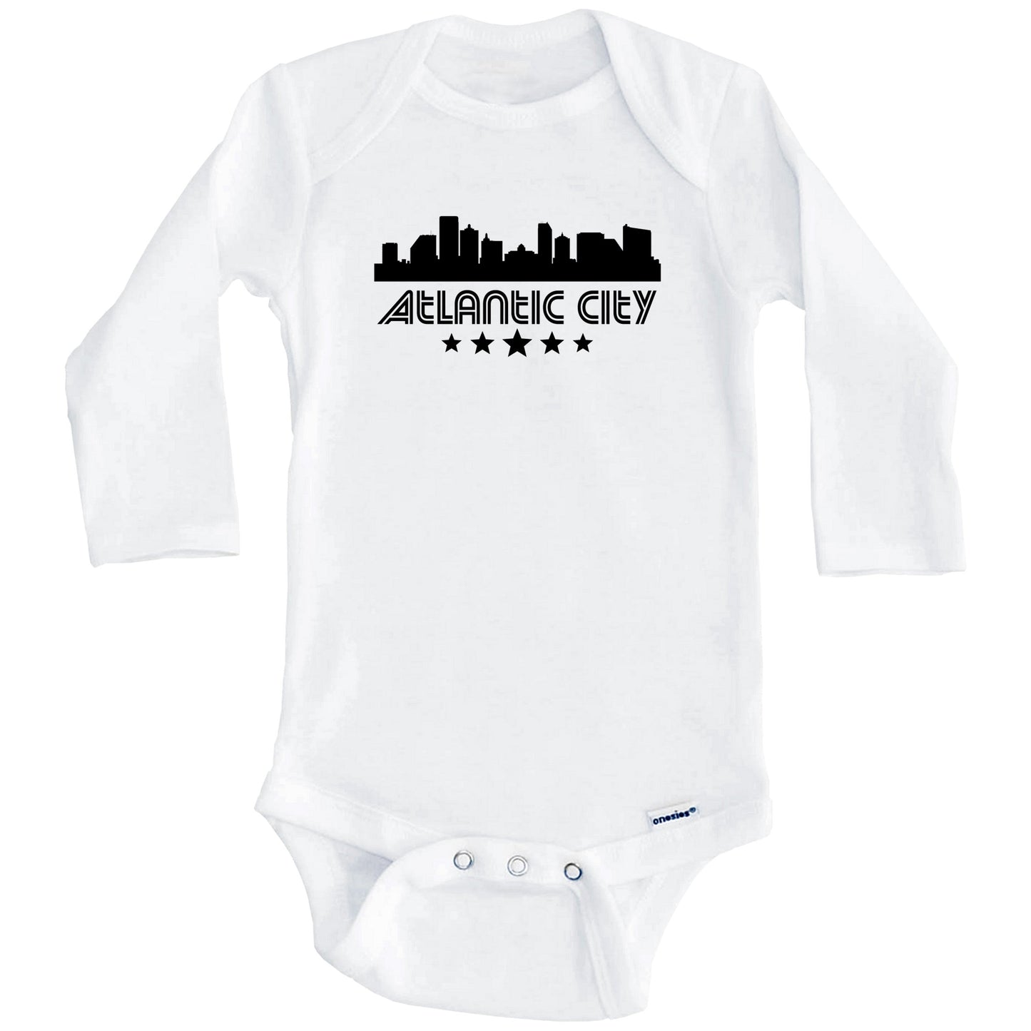 Atlantic City New Jersey Skyline Retro Style Baby Onesie (Long Sleeves)