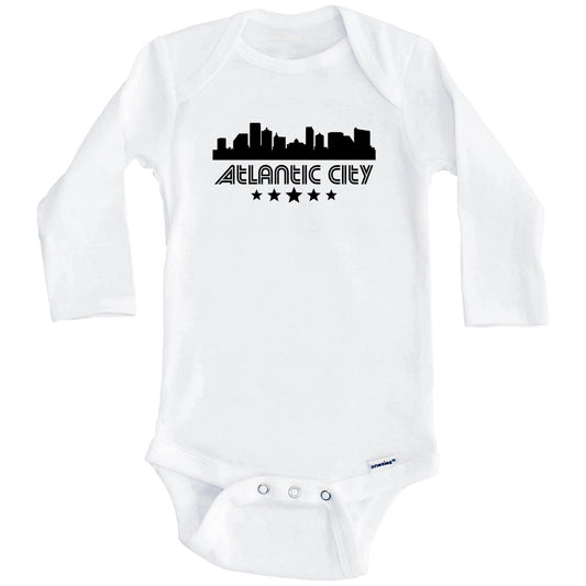 Atlantic City New Jersey Skyline Retro Style Baby Onesie (Long Sleeves)