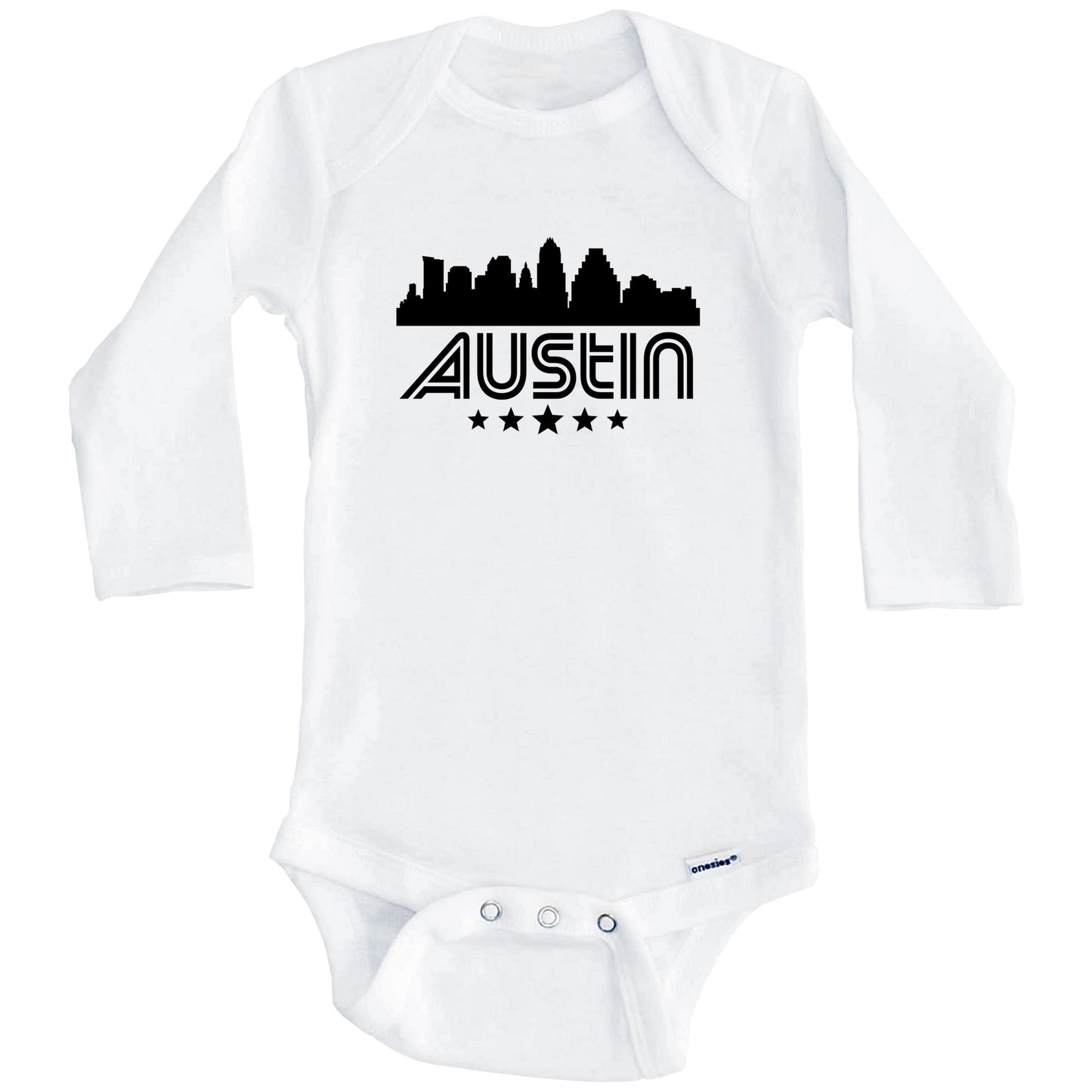 Austin Texas Skyline Retro Style Baby Onesie (Long Sleeves)