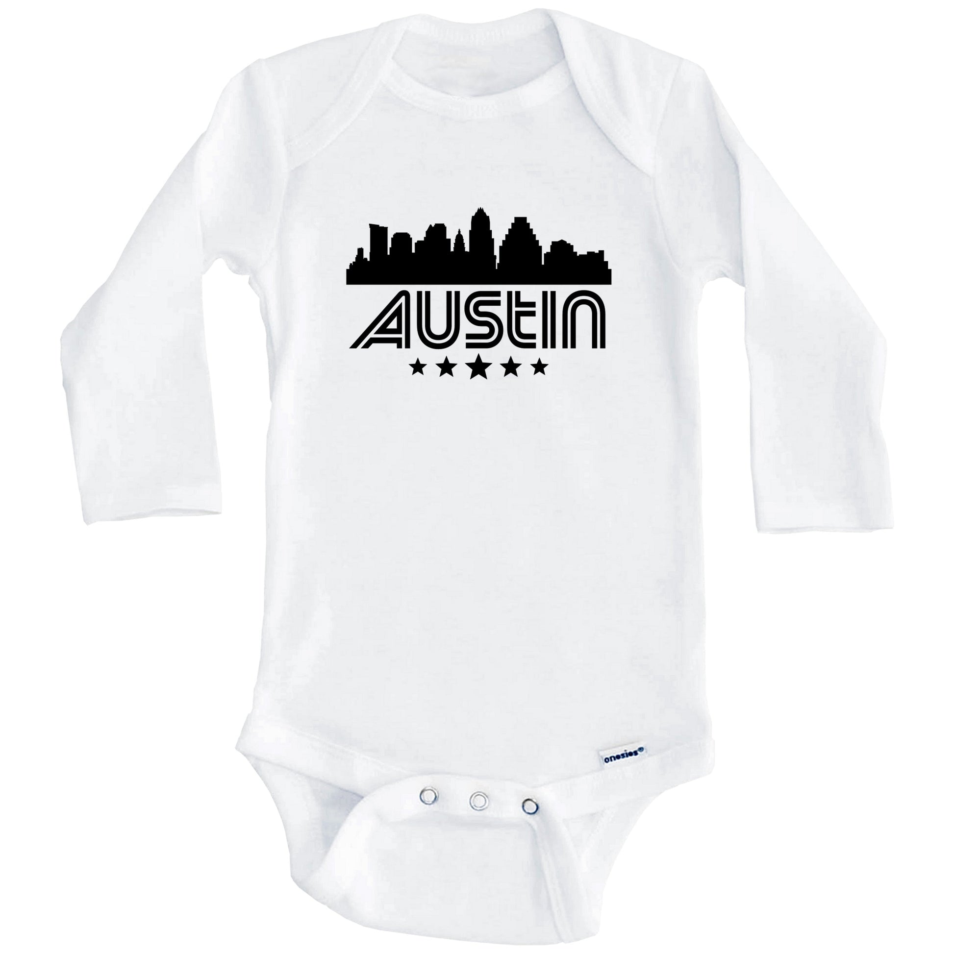 Austin Texas Skyline Retro Style Baby Onesie (Long Sleeves)
