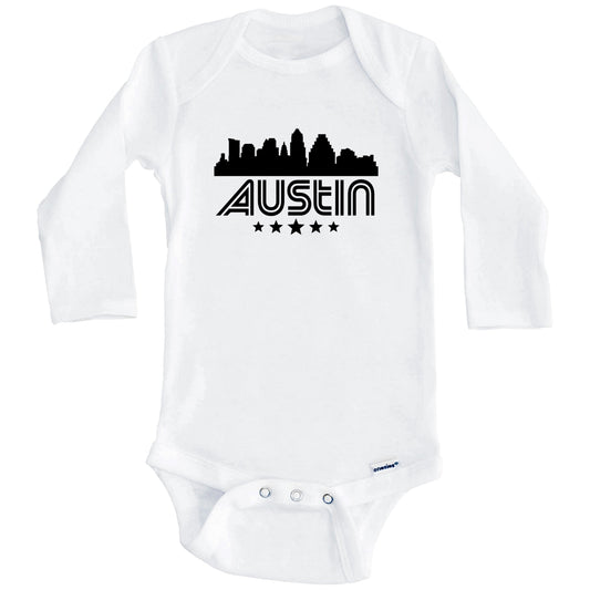 Austin Texas Skyline Retro Style Baby Onesie (Long Sleeves)