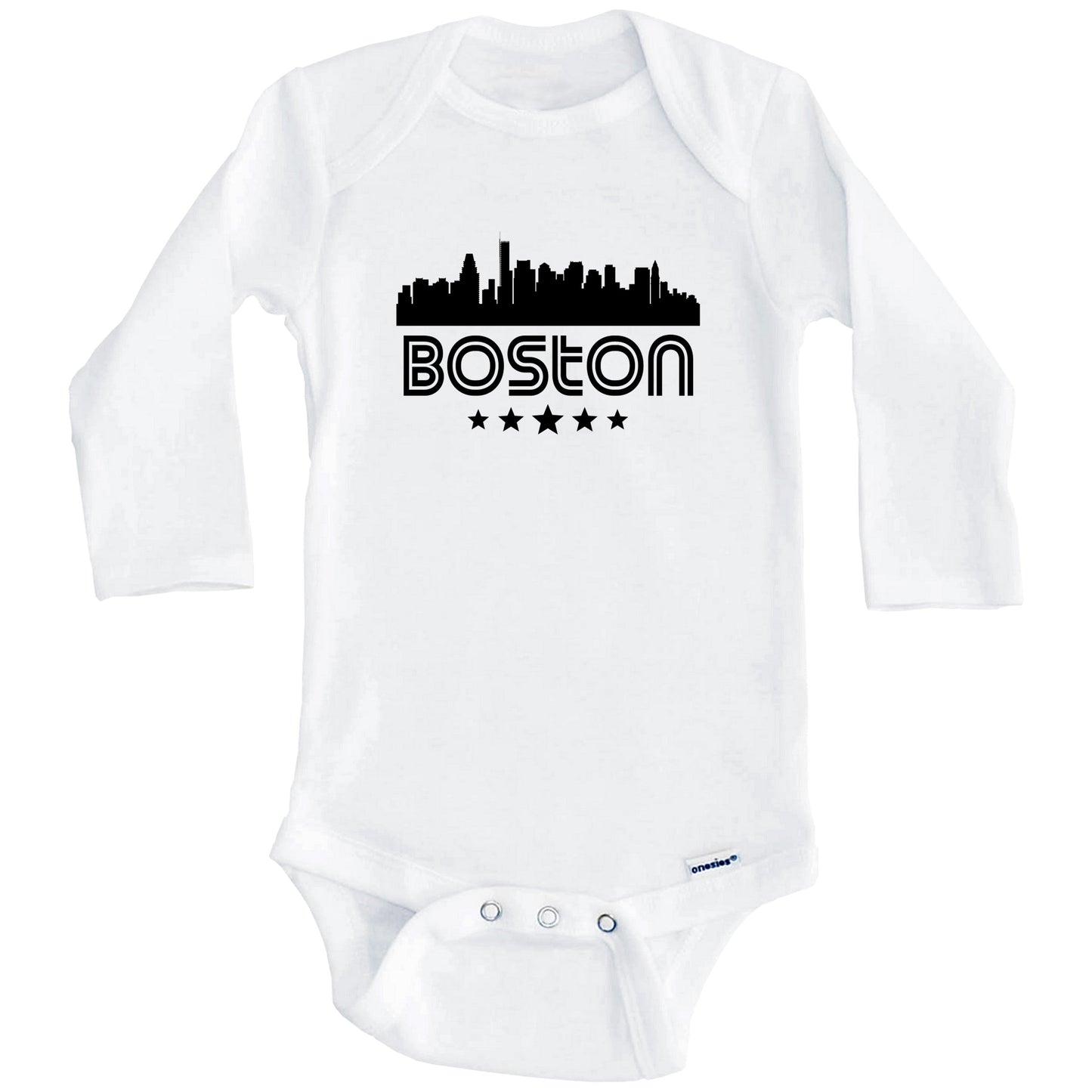 Boston Massachusetts Skyline Retro Style Baby Onesie (Long Sleeves)