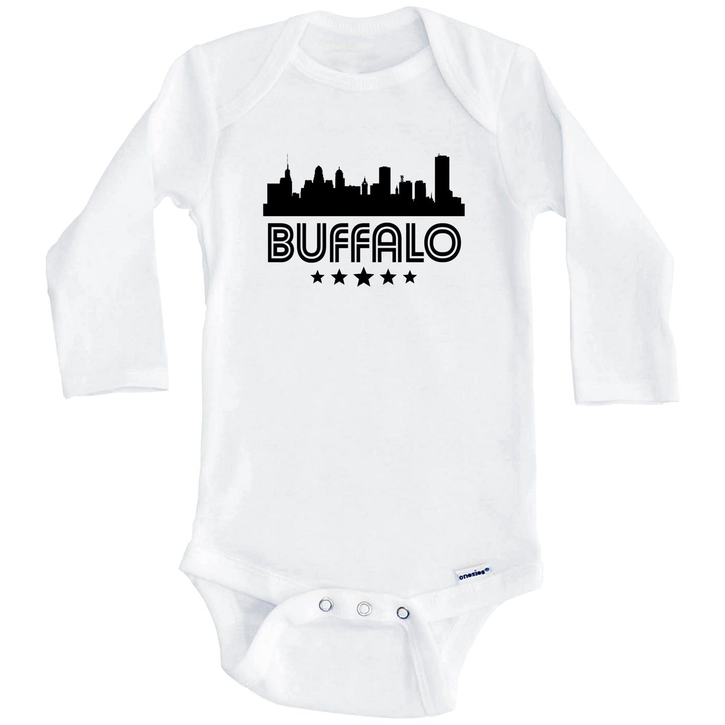 Buffalo New York Skyline Retro Style Baby Onesie (Long Sleeves)