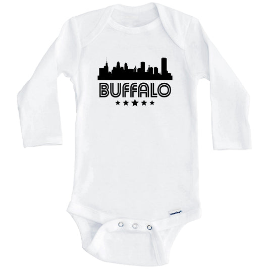 Buffalo New York Skyline Retro Style Baby Onesie (Long Sleeves)