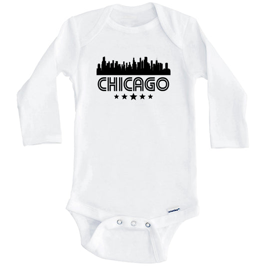 Chicago Illinois Skyline Retro Style Baby Onesie (Long Sleeves)
