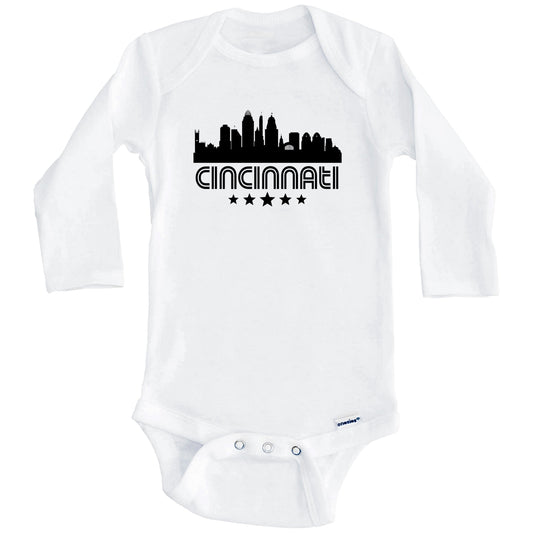 Cincinnati Ohio Skyline Retro Style Baby Onesie (Long Sleeves)