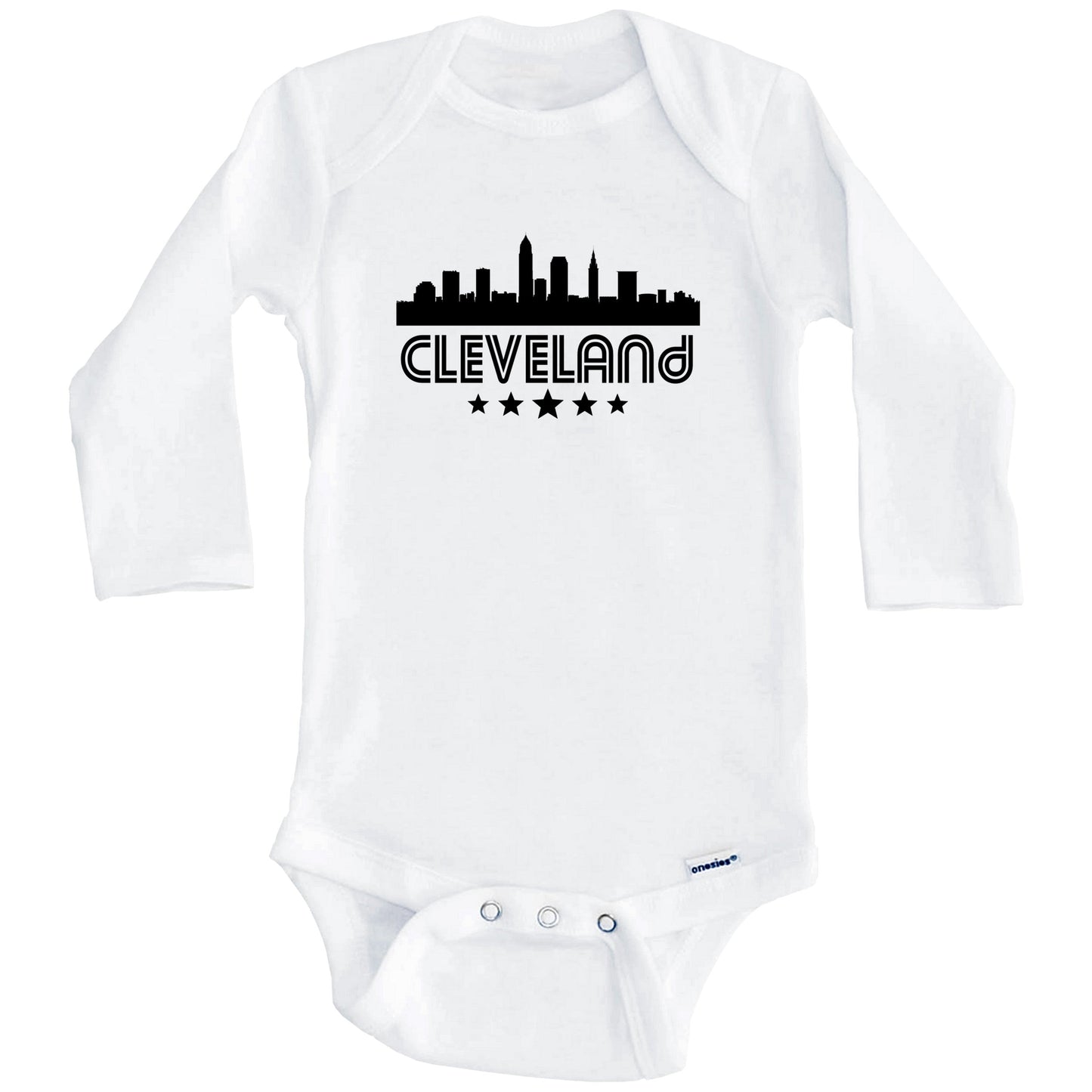 Cleveland Ohio Skyline Retro Style Baby Onesie (Long Sleeves)