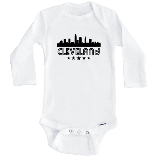 Cleveland Ohio Skyline Retro Style Baby Onesie (Long Sleeves)