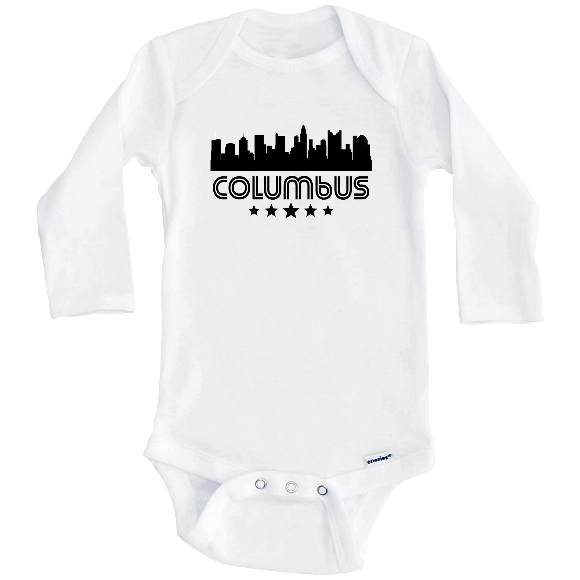 Columbus Ohio Skyline Retro Style Baby Onesie (Long Sleeves)