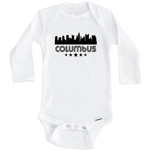 Columbus Ohio Skyline Retro Style Baby Onesie (Long Sleeves)