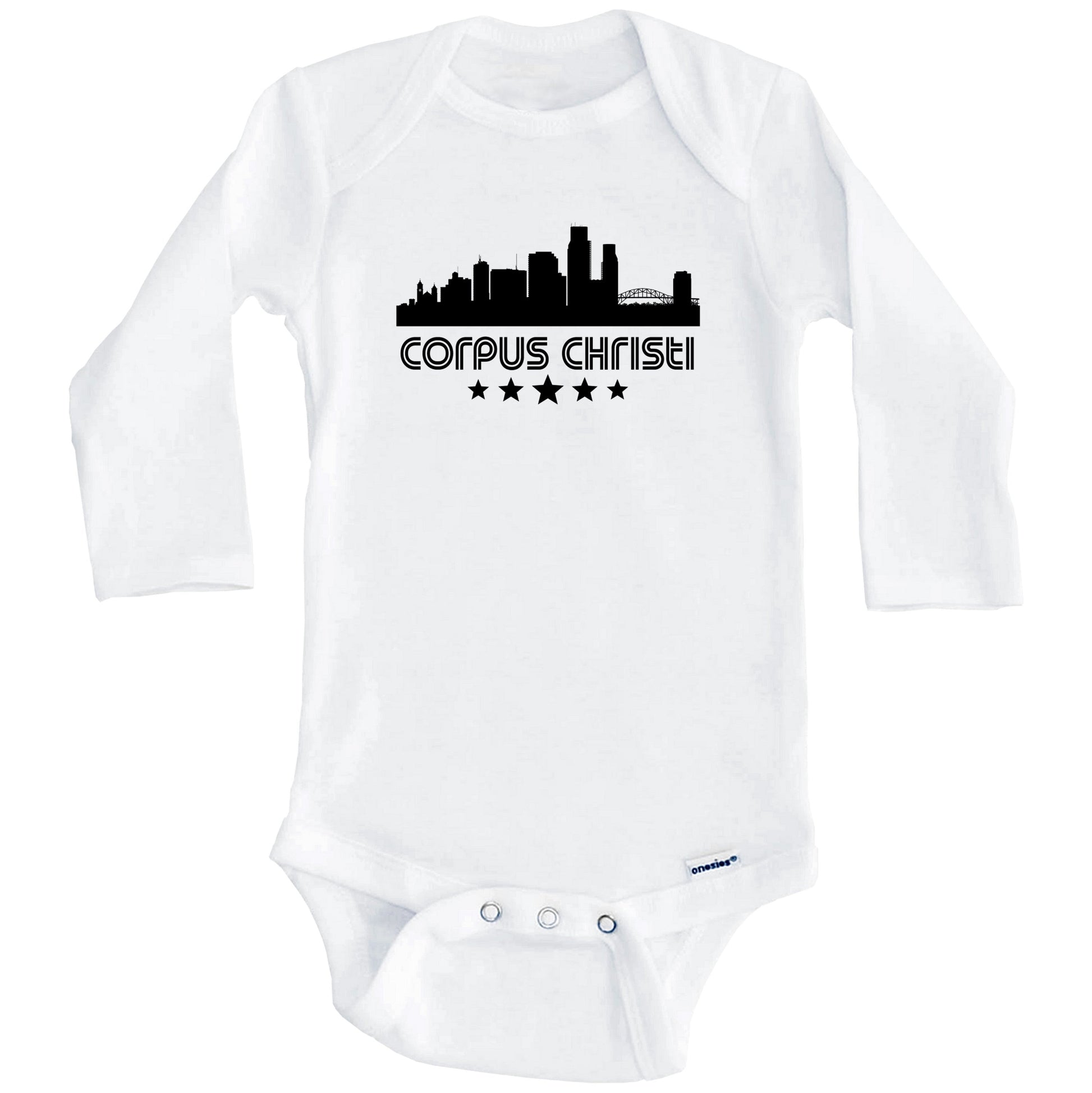 Corpus Christi Texas Skyline Retro Style Baby Onesie (Long Sleeves)