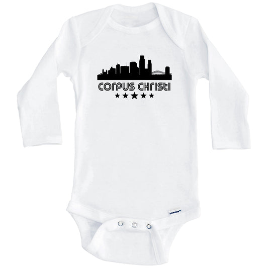 Corpus Christi Texas Skyline Retro Style Baby Onesie (Long Sleeves)