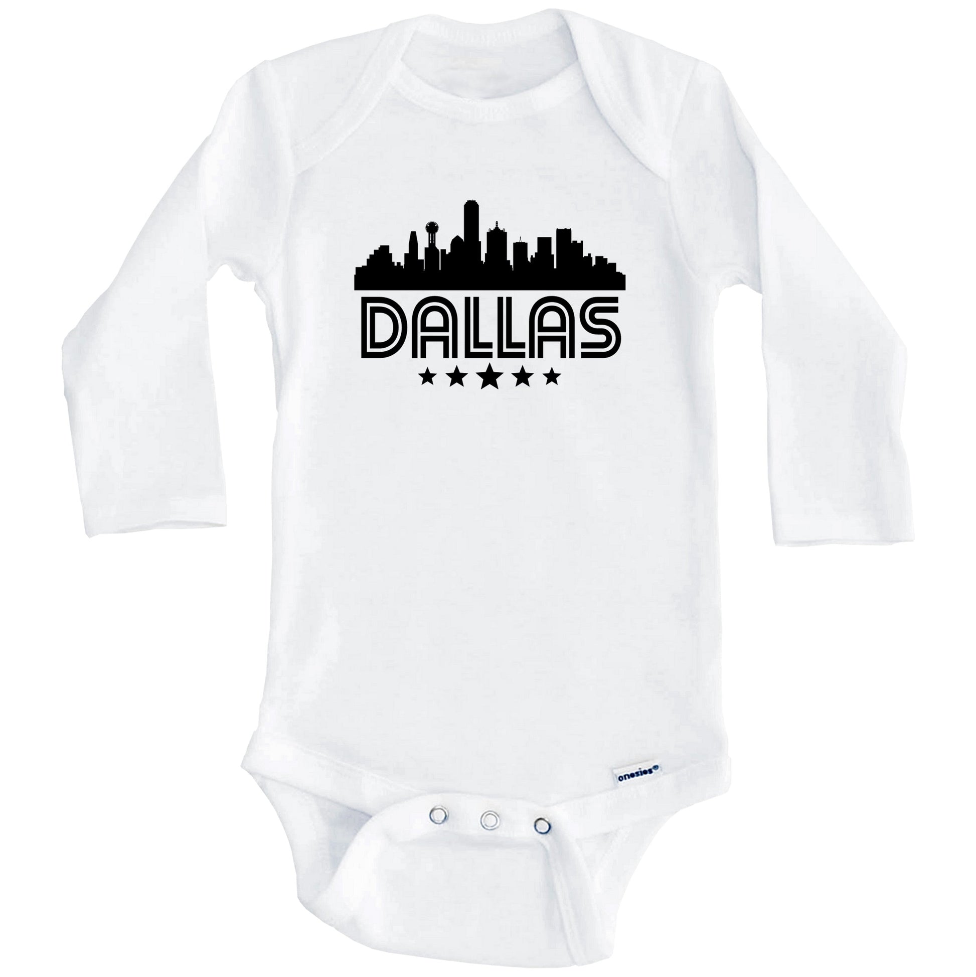 Dallas Texas Skyline Retro Style Baby Onesie (Long Sleeves)