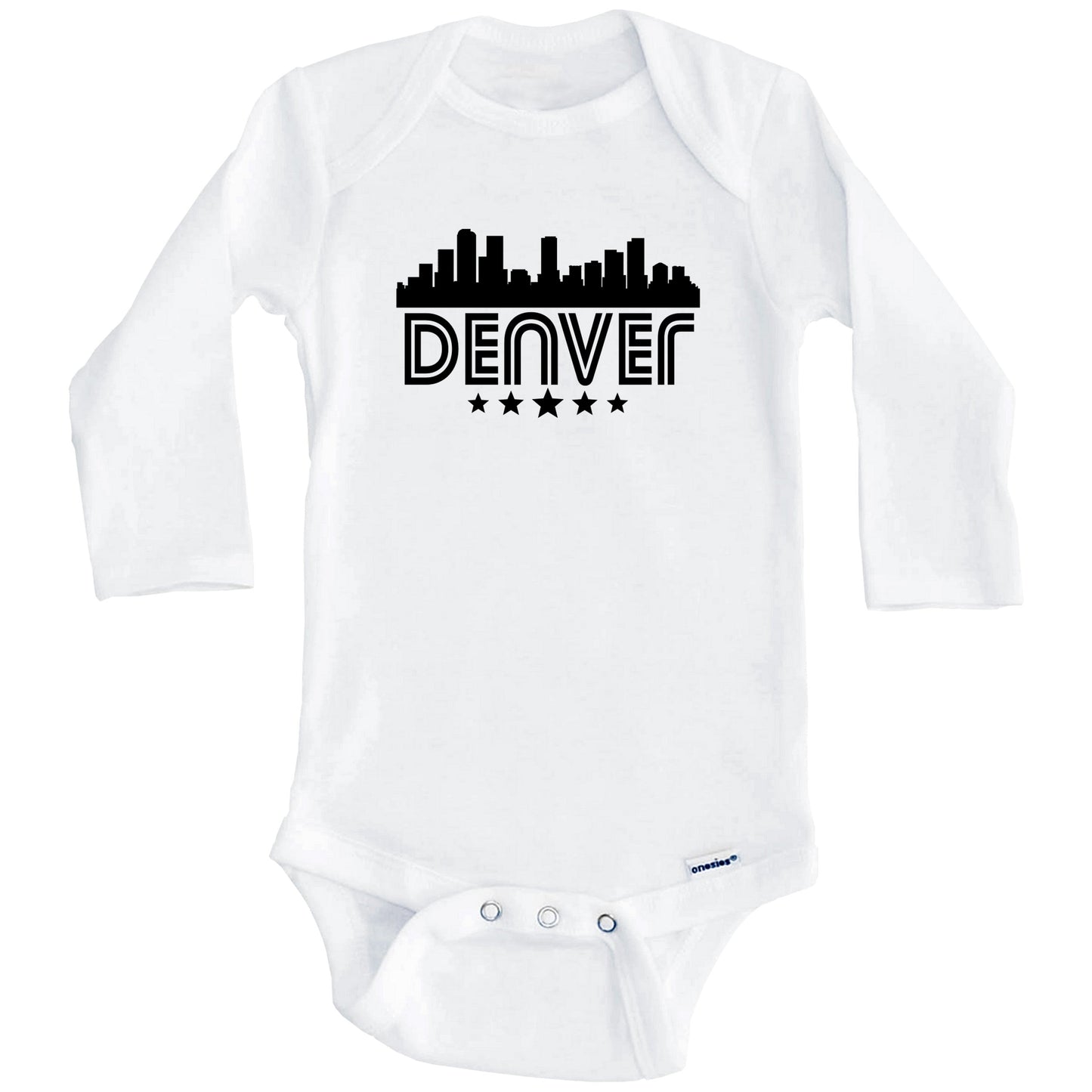 Denver Colorado Skyline Retro Style Baby Onesie (Long Sleeves)