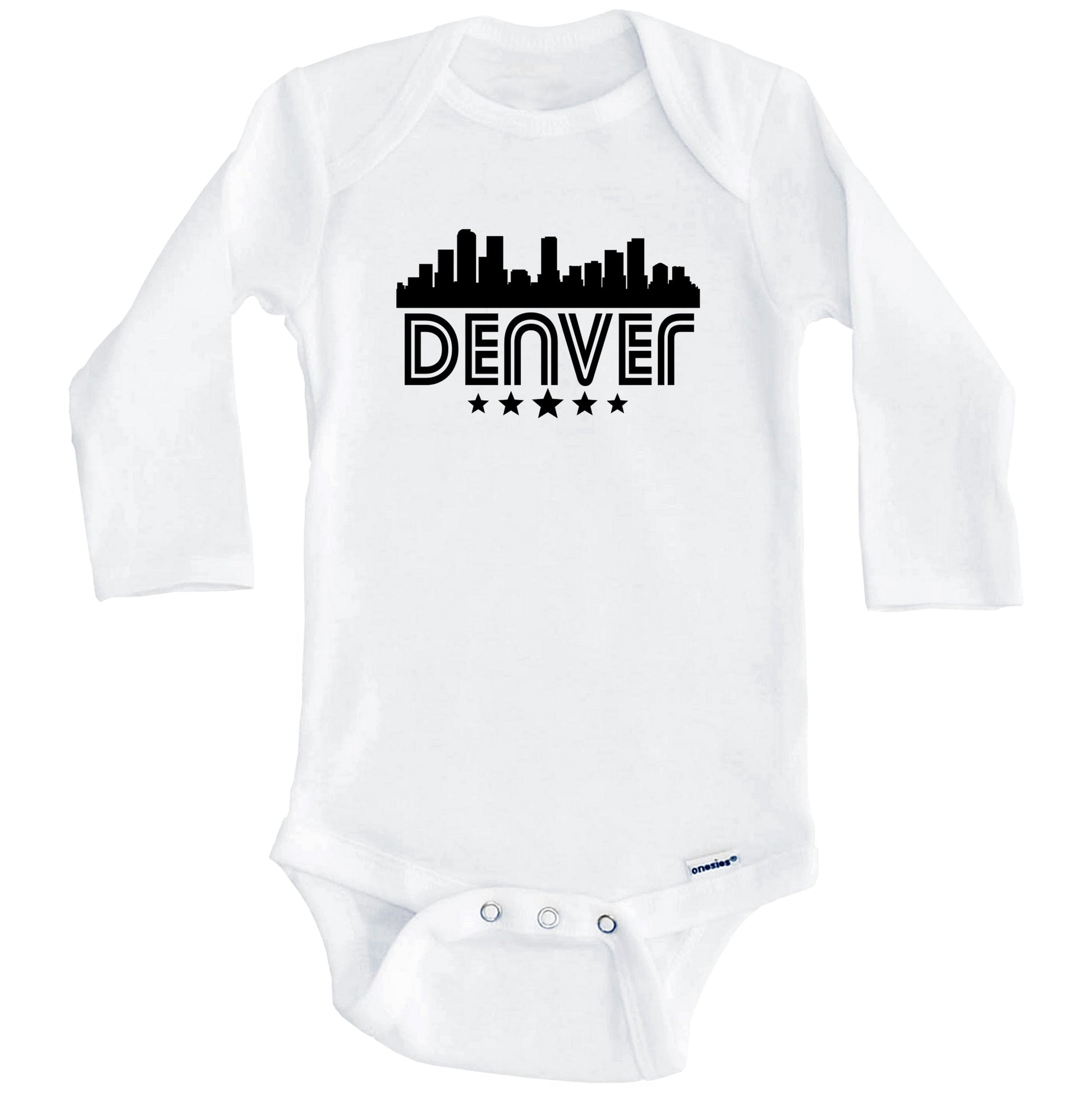 Denver Colorado Skyline Retro Style Baby Onesie (Long Sleeves)