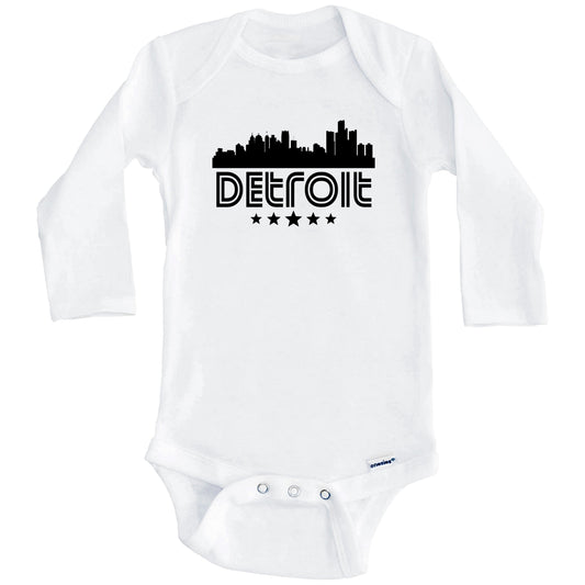 Detroit Michigan Skyline Retro Style Baby Onesie (Long Sleeves)