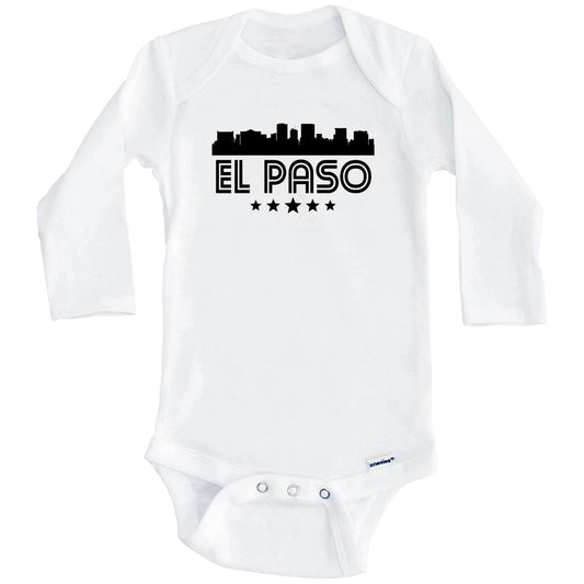 El Paso Texas Skyline Retro Style Baby Onesie (Long Sleeves)