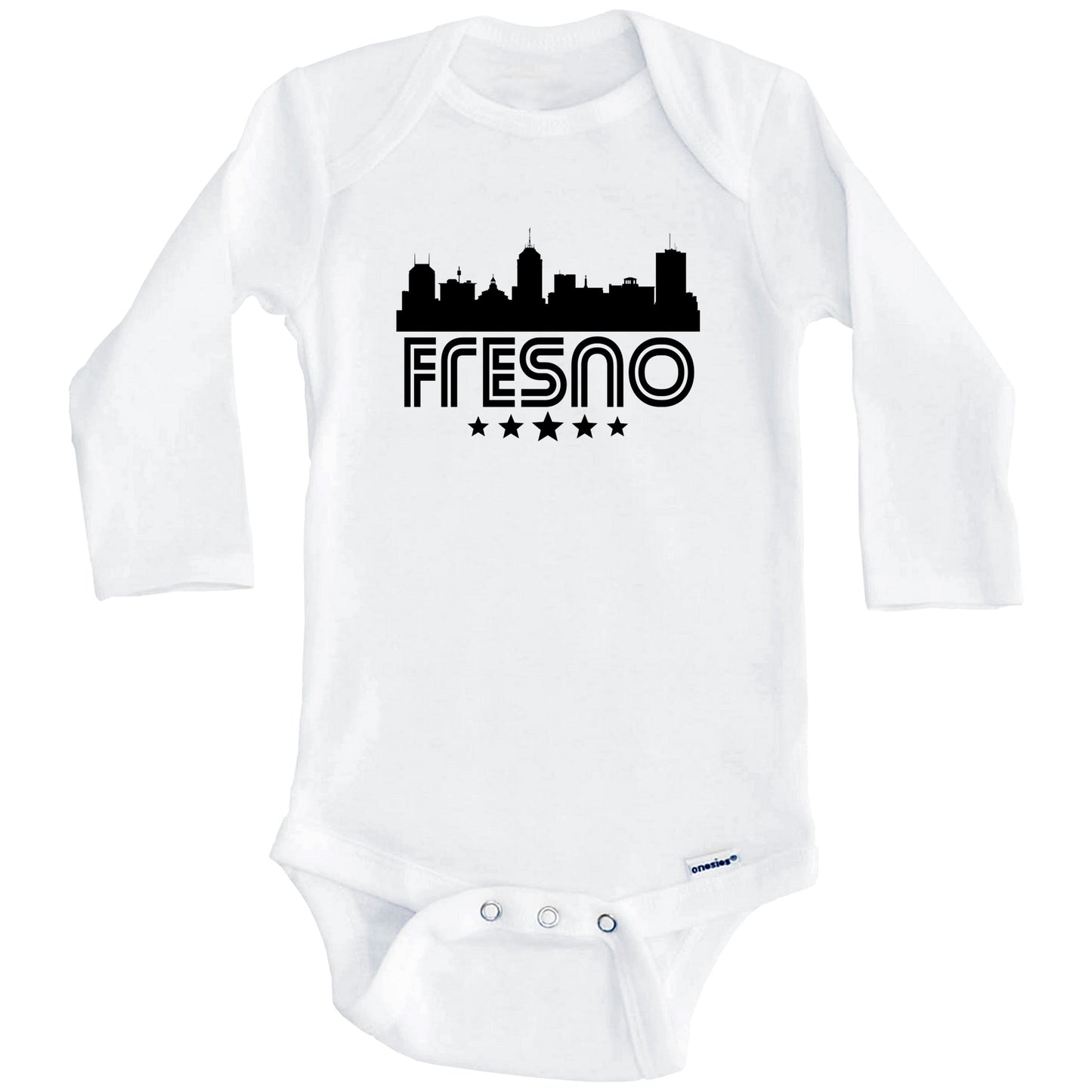 Fresno California Skyline Retro Style Baby Onesie (Long Sleeves)