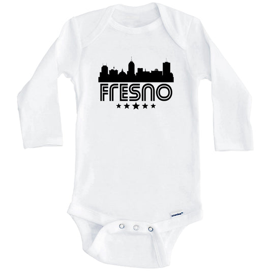 Fresno California Skyline Retro Style Baby Onesie (Long Sleeves)