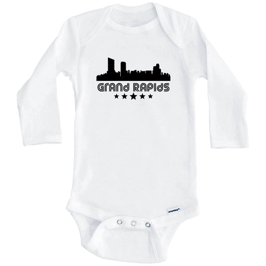 Grand Rapids Michigan Skyline Retro Style Baby Onesie (Long Sleeves)