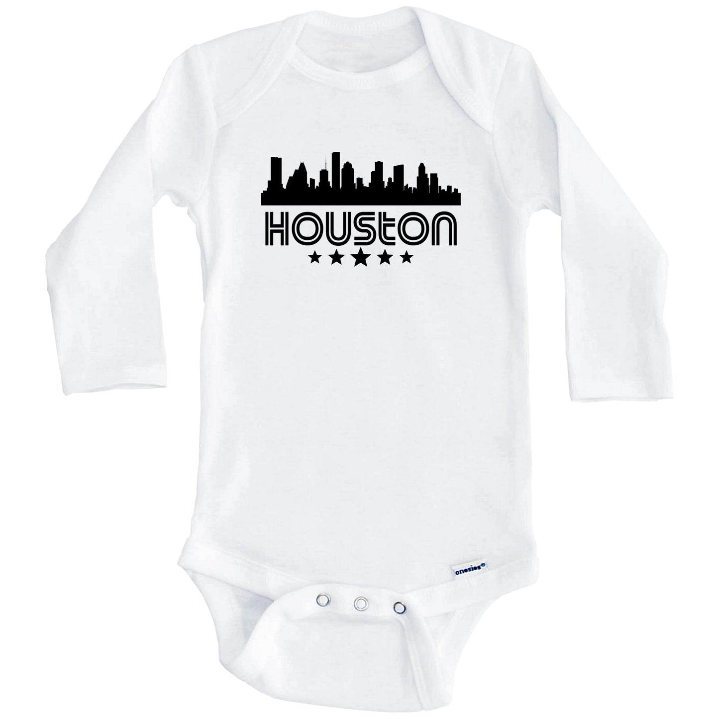Houston Texas Skyline Retro Style Baby Onesie (Long Sleeves)