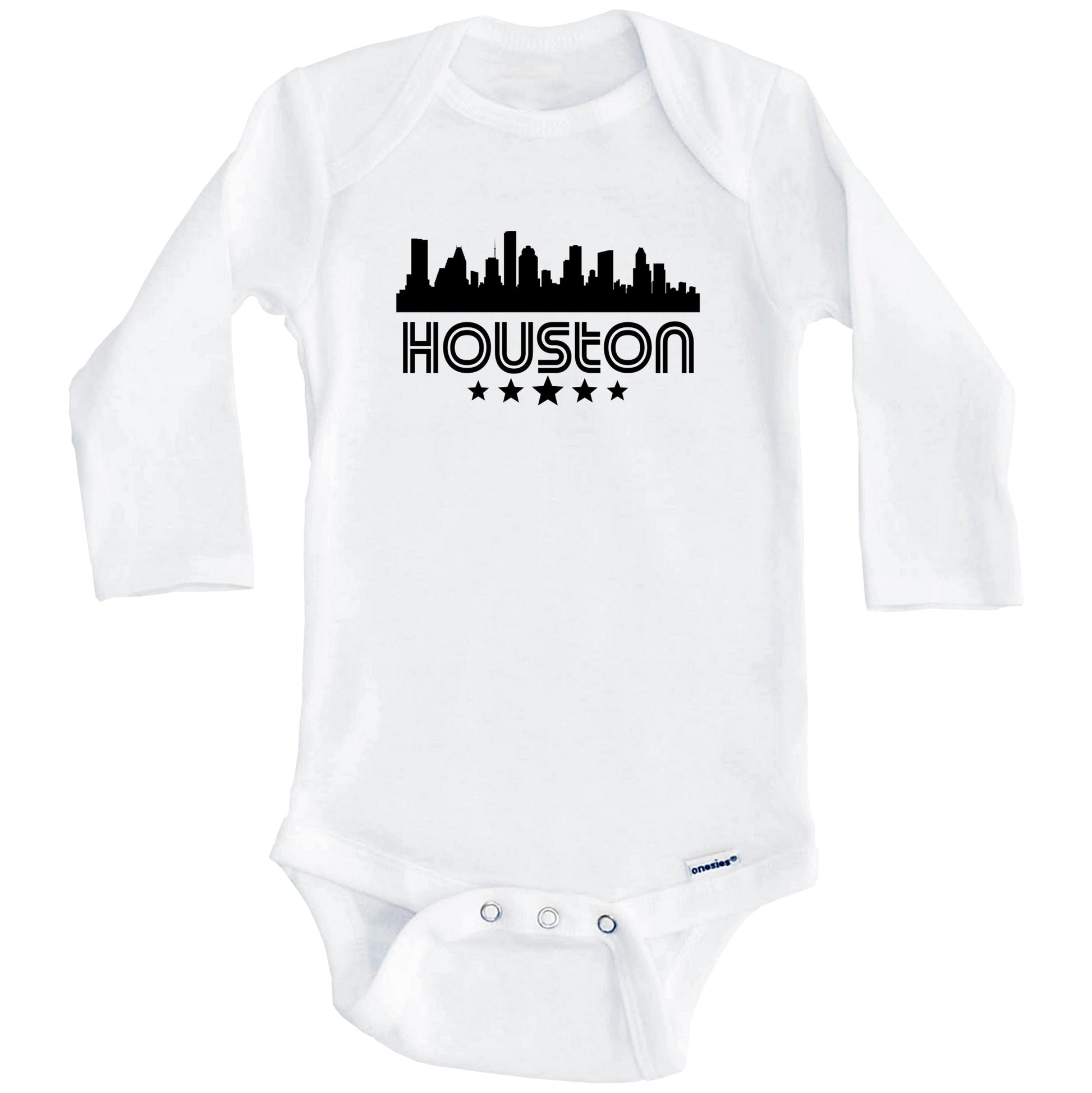 Houston Texas Skyline Retro Style Baby Onesie (Long Sleeves)