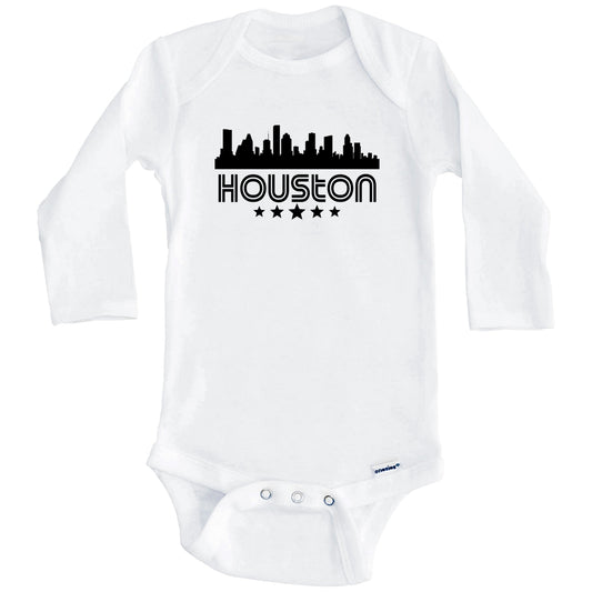 Houston Texas Skyline Retro Style Baby Onesie (Long Sleeves)