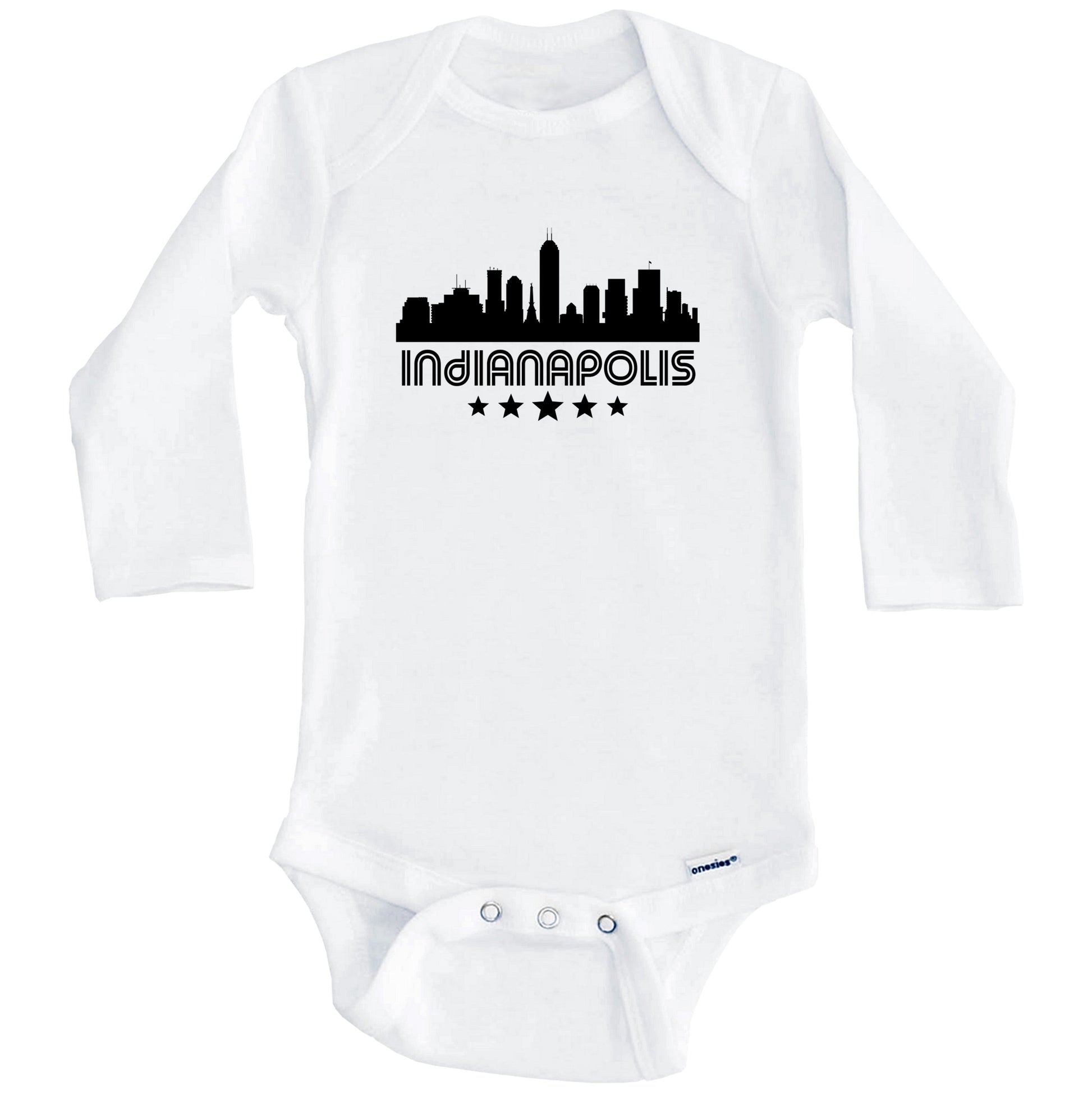 Indianapolis Indiana Skyline Retro Style Baby Onesie (Long Sleeves)