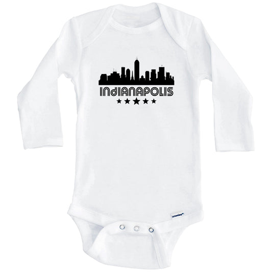 Indianapolis Indiana Skyline Retro Style Baby Onesie (Long Sleeves)