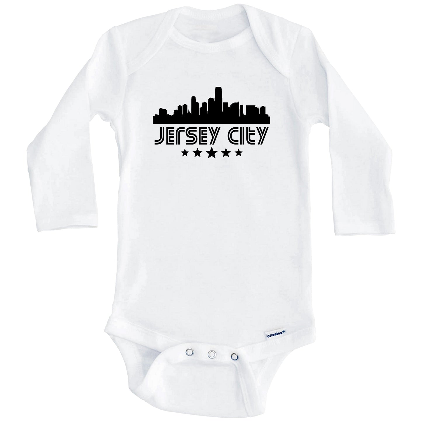 Jersey City New Jersey Skyline Retro Style Baby Onesie (Long Sleeves)