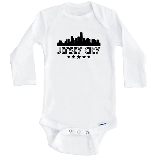 Jersey City New Jersey Skyline Retro Style Baby Onesie (Long Sleeves)